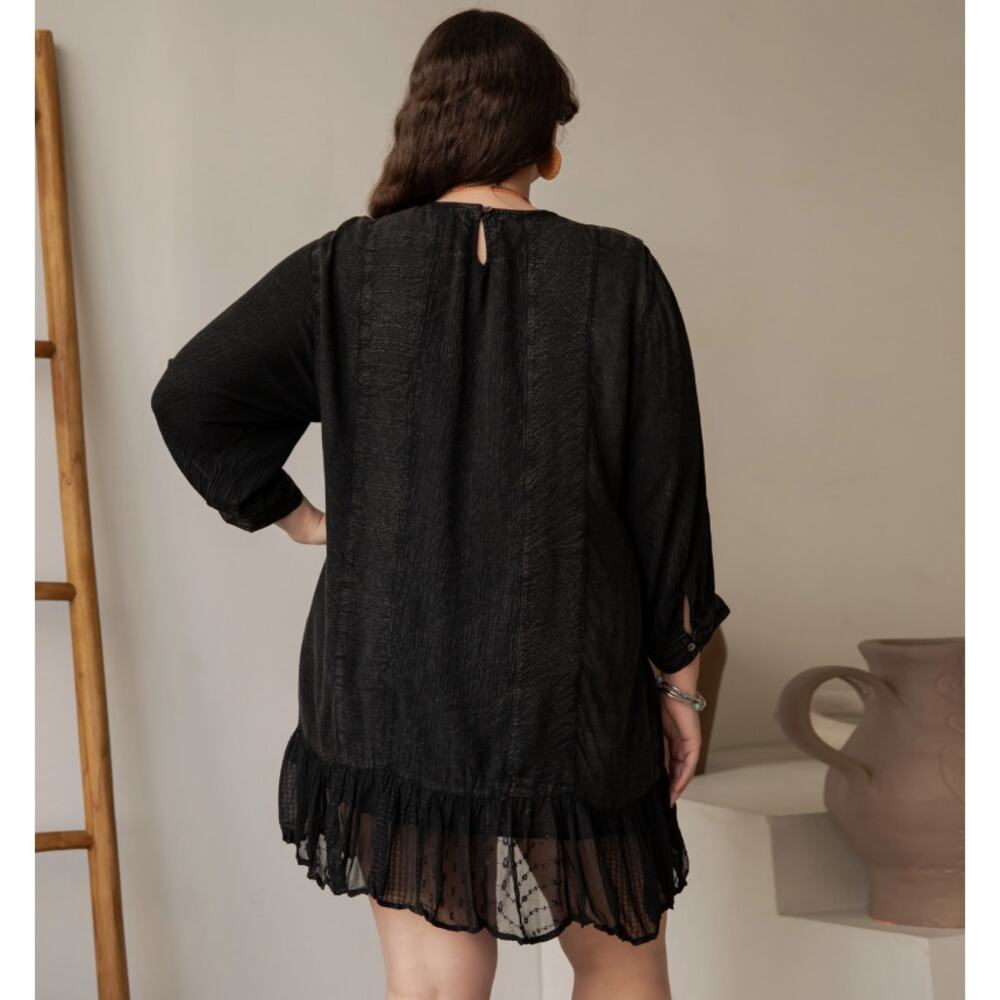 Young Threads Black Embroidered Babydoll Dress 1X NWT Ruffle Hem - Boho Artisan - Picture 4 of 8